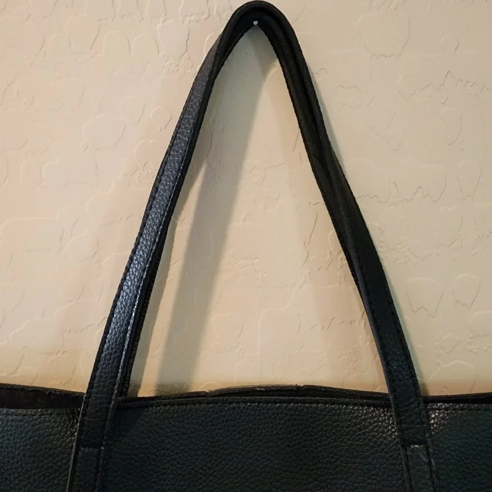 Vince Camuto Black Vegan Leather Purse Luck Tote Computer Shoulder Bag